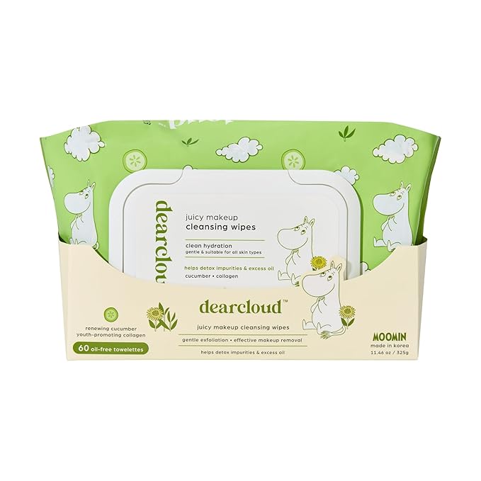 x Moomin' Juicy Makeup Cleansing Wipes - 60 Count – makeup wipes and makeup remover for face – Oil-Free makeup remover wipes (Renewing Cucumber)