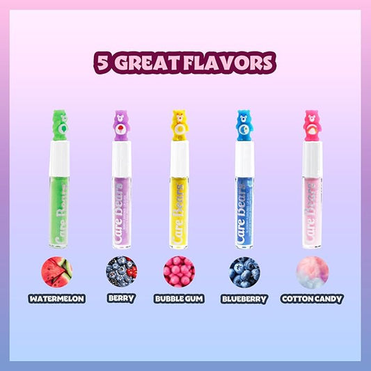 Care Bears 5 pcs Flavored Lip Gloss for Kids | Non-toxic & Vegan Makeup | Birthday Gifts for Ages 3 by Townley Girl
