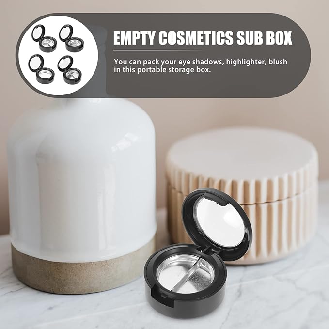 Mobestech Eyeshadow Pallets 4Pcs 3Grid Empty Makeup Eyeshadow Boxes Round Balms Storage Case Travel Containers Empty Cosmetics Makeup Sample Containers for Women Black Eyeshadow