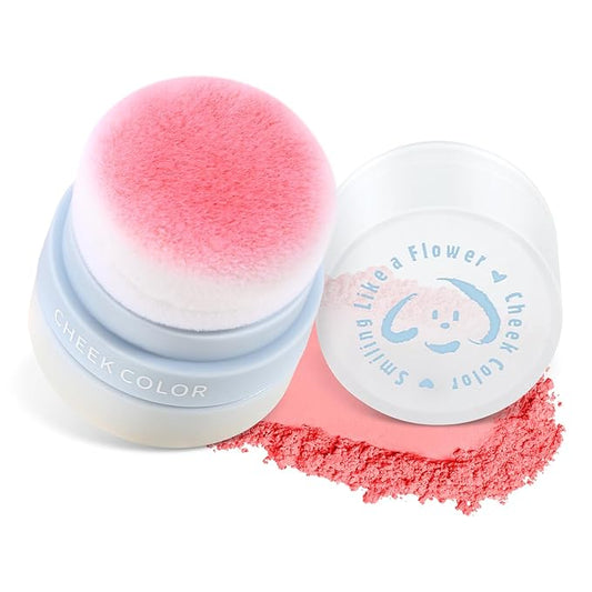 Boobeen Air Cushion Matte Blush for Cheeks, Natural Highly Pigmented Makeup Easy to Blend, Long-lasting Loose Powder Compact