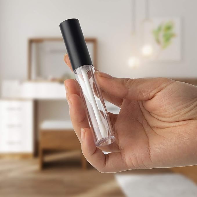 GTHER 10ML Lip Gloss Tubes Empty, Empty Lip Gloss Containers, Clear Refillable Lip Balm Bottles with Rubber Inserts and Funnel for Lip Samples Set of 10 (Matte Black + Transparent)