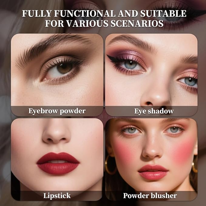 18 Color Beauty Makeup Palette Set Portable All-in-One 11 Eyeshadow 2 Blush 2 Shimmer 3 Lipstick Palette Kit with Dual-Ended Brushes, Travel-Friendly Cosmetic Case for Daily Party