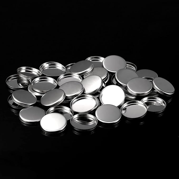 Pangda 50 Pack Empty Round Metal Tin Palette Pans Cosmetic Eyeshadow Blush Lipstick Organizer Size 26 mm for Magnets Cosmetic Palettes