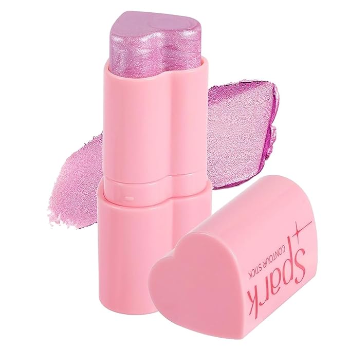 Heart Blush Stick, Matte Rouge Stick, Cheek Contour Pen, Long Lasting Water Proof Non-Greasy Smooth, Buildable Lightweight Cream Blush, Easy Application High-Gloss Finish (02#, 0.21 OZ)