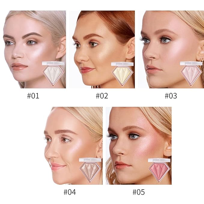AKARY Face Glitter Blush Pink Shimmer Highlighter Blusher Powder Makeup Cosmetics Facial Contour Corrector Shine Rouge (#04 Ginger Colors)