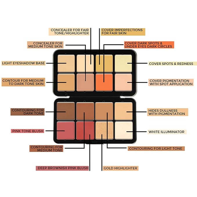 16 Colors Full Coverage Concealer Palette and 11 Pcs Makeup Brush, FantasyDay Long Lasting Lightweight Creamy Formula Xmas Makeup Contour Kit Color Corrector Conceal Moisturizing Foundation Camouflage