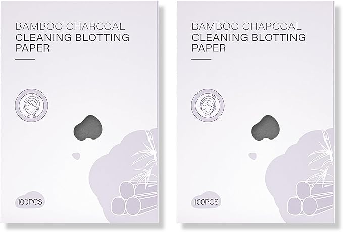 200-Count Natural Bamboo Charcoal Oil Absorbing Tissues - Easy Dispensing Design, Premium Face Blotting Sheets for Skin Care or Makeup Essentials