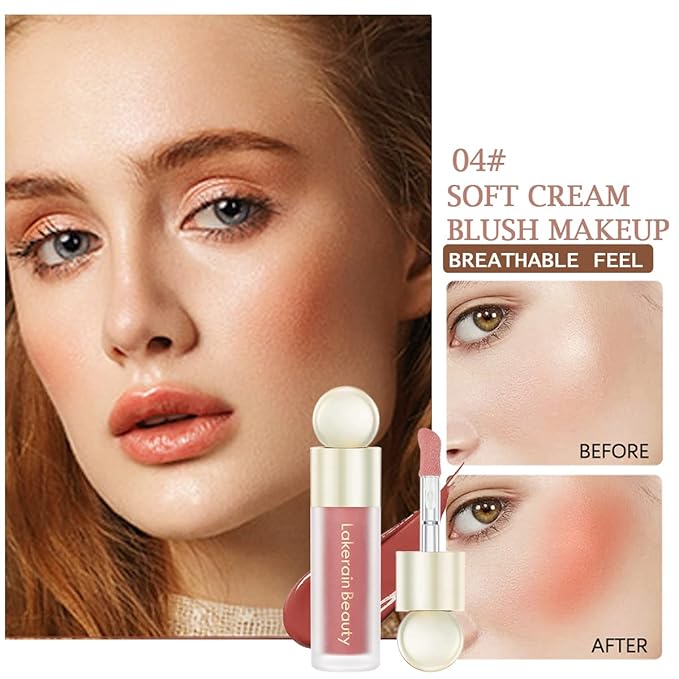 Liquid Blush,Soft Cream Face Blush Dewy Cheek Tint Moisturizing Natural Matte Looking Weightless Smooth Skin Tint Blush Makeup - #04