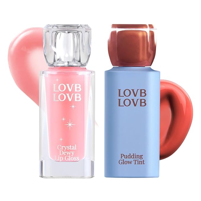 Pudding Glow Korean Lip Tint (04 SUNSET BEIGE) + Crystal Dewy Lip Gloss (01 PINK DOLPHIN) | K-Beauty Lip Duo | Long-Lasting & Glossy | Everyday Lip Combo | Lip Glow Set