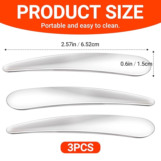 3pcs Mini Metal Cosmetic Spatulas, Reusable Makeup Scoop Skincare Spatula, Facial Beauty Accessories for Facial Cream Mask Essence Mixing and Sampling- Silver
