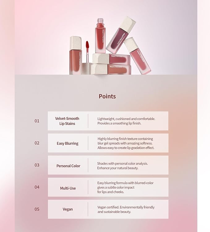Heart Percent Dote On Mood Blurry Fog Tint, Velvety Matte Soft & Fuzzy Creamy Lightweight Vegan Lip Stains with Personal Color Analysis, #03. Peony Pink