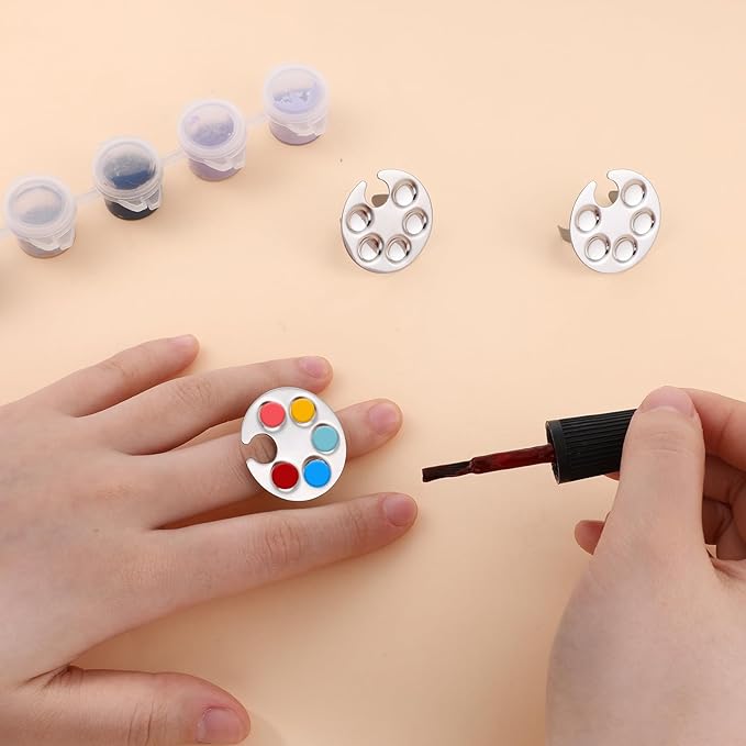 4 Pack Mini Nail Art Palette, Nail Rings Palette, Finger Rings Metal Manicure Palette Tools, Nail Polish Mixing Plate, Gel Palette Manicure for Nail Art Display