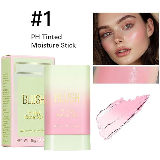 PH Color Changing Hydrating Blush Stick - 3-in-1 Tinted Solid Blush/Eyes/Lips (Shy Pink)