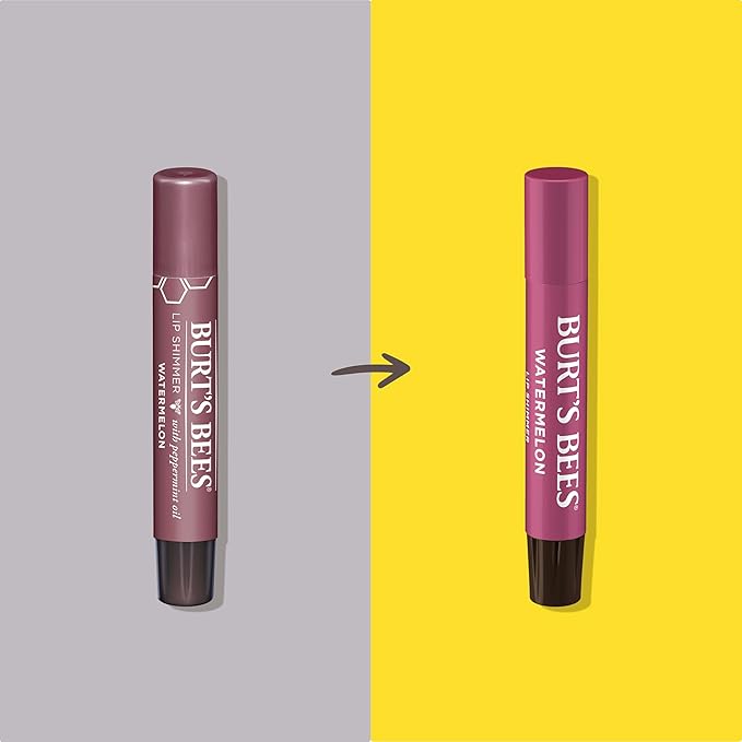Burt’s Bees Lip Shimmer Watermelon; Warm, Luminescent Color; High Impact, Instant Moisture; with Shea and Cocoa Butters; 100% Natural Origin; 4 Tube, 0.09 Oz. (Packaging May Vary)