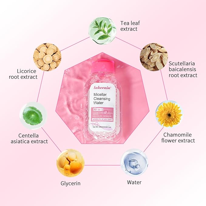 NICEFACE All-in-One Micellar Cleansing Water, Hydrating Facial Cleanser & Makeup Remover, Apply to Face, Eyes and Lips - No Rinse Off, Suitable for Sensitive Skin, Vegan, Cruelty Free (100ml)