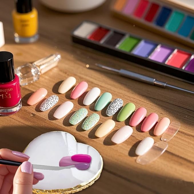 1 Piece of Resin Nail Art Palette Heart Shape Polished Color Mixing Tray Gilded Edge Makeup Display Board DIY Art Painting Tools (White)