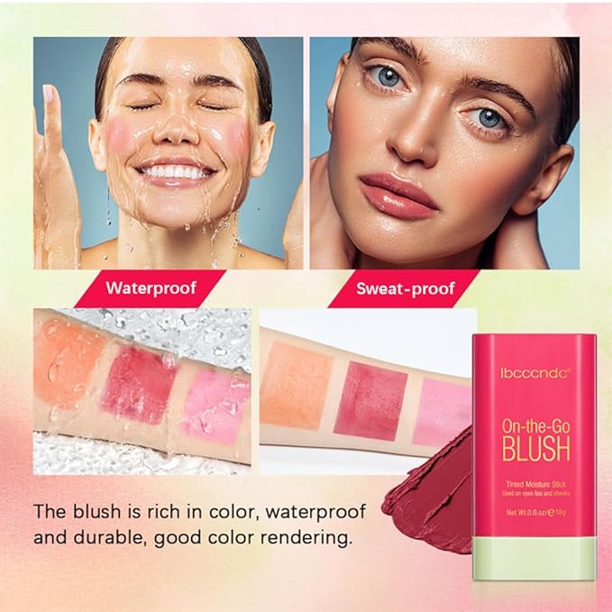 Multi-Use Makeup Blush Stick, Monochromatic Blush Beauty Wand for Cheek and Lip Tint with Long Lasting Hydrating Formula, Waterproof Silky Smooth Solid Moisturizer Stick (1# pink)