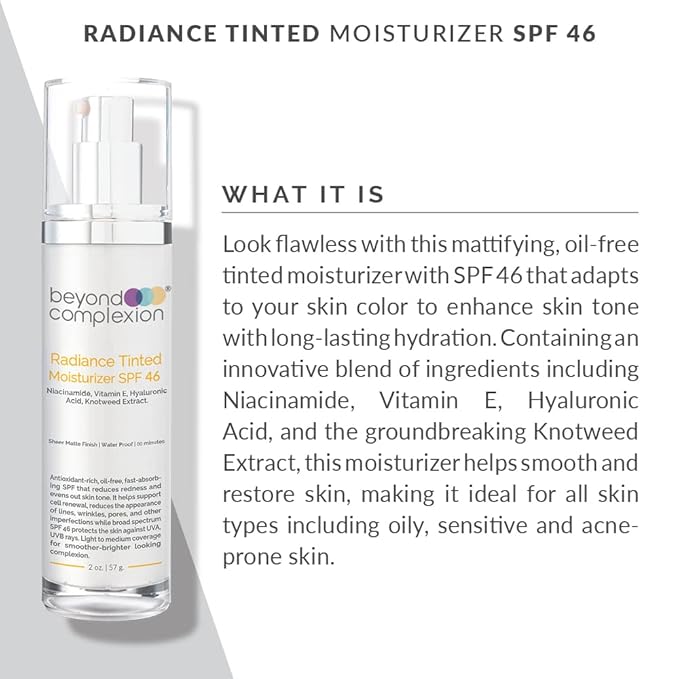 Radiance Tinted Moisturizer SPF 46 - Oil-Free Tinted Moisturizer that Adapts to Your Skin Color to Enhance Skin Tone with Long-Lasting Hydration