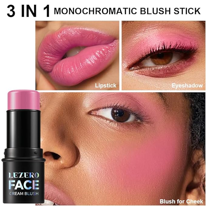 Blush Stick, Multi-use Blush Stick for Cheeks, Eyes, Lips, Silky Creamy Face Stick for Old Women & Mature Skin, Blendable and Buildable Color, Long Lasting Waterproof Non-greasy Formula (#12, Blush)