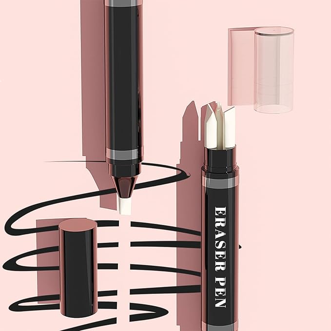 2Pcs Makeup Remover Pen Quick Fix Cleanser Eraser Pen Correct Makeup Mistakes Corrector Pen for Eyes Lips Face Correction Eyeliner Lipstick Mascara Fixer with 3 Replacement Heads