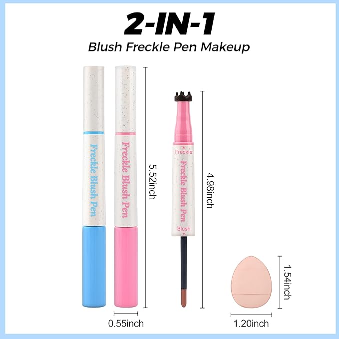 Erinde Natural Freckle Blush Pen, 2 in 1 Dark Brown Liquid Freckle Stamp & Coral Orange Liquid Blush for Cheeks, Long Lasting Waterproof Freckles Tattoo Marker for Natural Sunkissed Makeup, 02
