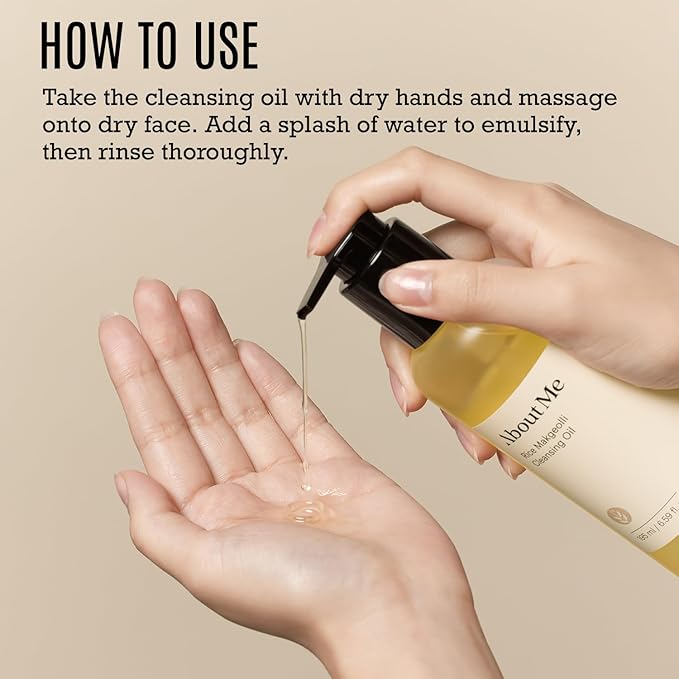 About Me Rice Makgeolli (Rice Wine) Cleansing Oil, K-Beauty Deep Cleansing Oil with Korean Rice Wine Extract, Gentle Daily Makeup Remover for All Skin Types (195ml/6.59 fl.oz)