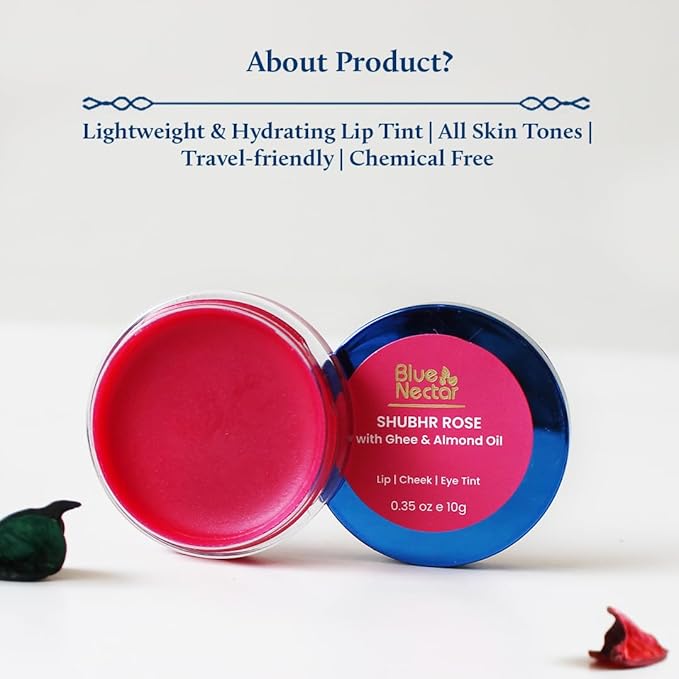 Blue Nectar Lip Tint Balm for Rosy Pink Tinted Lips | Natural Lip Tint for Dark Lips with Organic Ghee & Shea Butter | Long Lasting Lip Mosturizer (0.35 Oz)