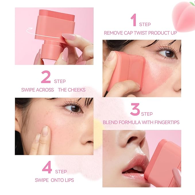 Multi-Purpose Makeup Hydrating Cream Blush Stick, Beauty Solid Moisturizer Stick For Cheek & Eyes & Lips,Waterproof Natural Moisture Smooth Blendable Matte Finish Face Blush Makeup (#04 Orange)