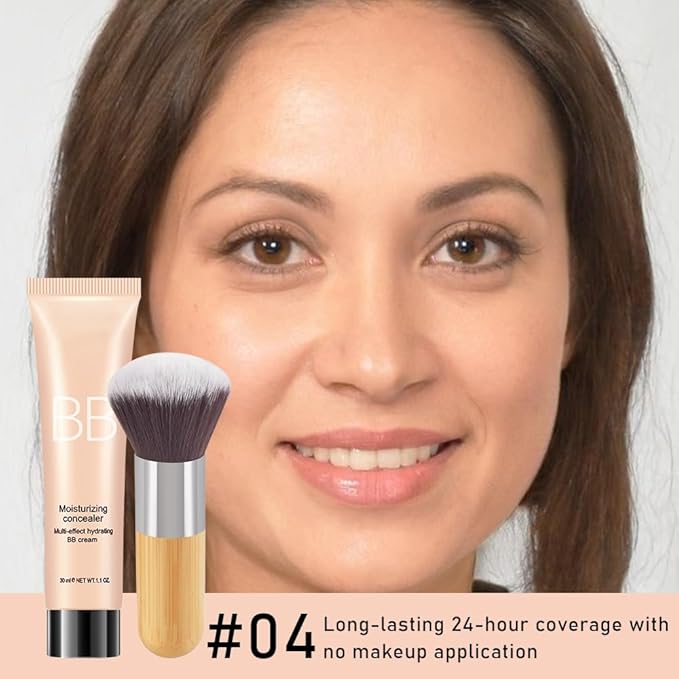 Hydrating BB Cream,Full Coverage Lightweight Matte Foundation & Concealer with Brush,Evens Skin Tone,Oil Control Cover Flaws,Natural Finish for All Skin Types,Vegan & Cruelty Free - Natural Beige