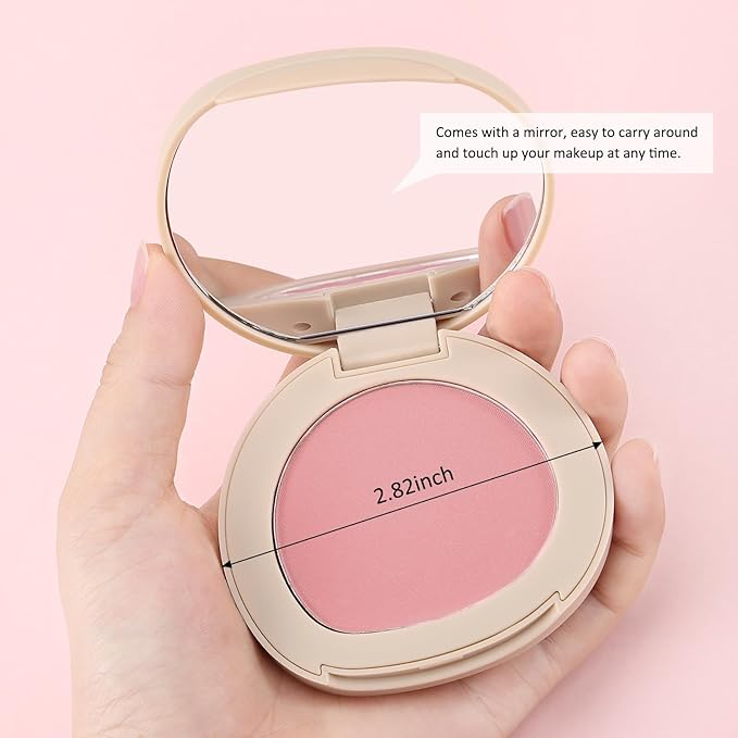 Boobeen Powder Blush Matte Single Color, Pressed Face Makeup Blusher High Pigment for Colorful, Long-wear Glow, Natural Flush Tint for Cheeks
