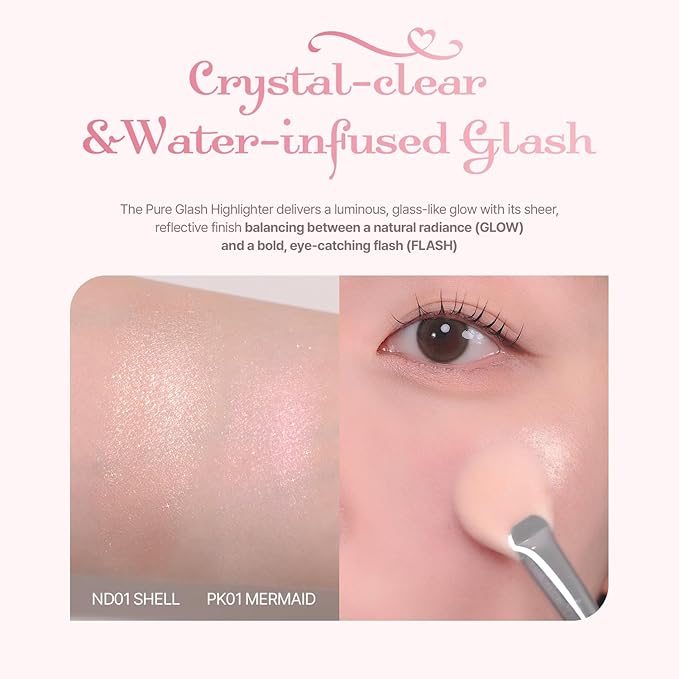 2aN Gleaming Tension Cushion Foundation Pact (#29 Caramel Beige) + Pure Glash Highlighter (OR01 Peach Beam) Peachy Glow Makeup Set