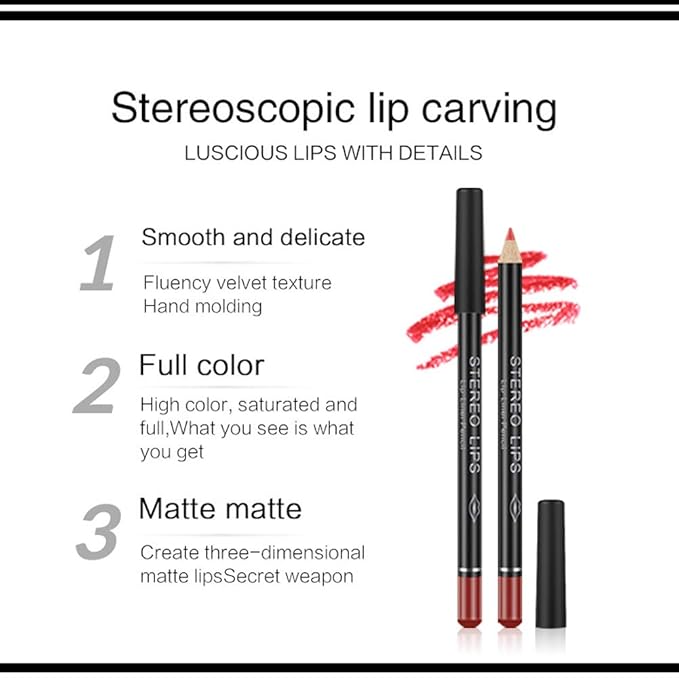 12Pcs Lot Set 12 Colors Professional Lip Liner Set, Matte Lip Liner Pencil, Smooth Lip Makeup Cosmetic Pen Set