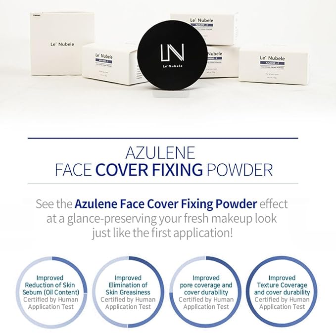 Le' Nubele Azulene Face Cover Fixing Powder (No Sebum) - Translucent Setting Powder for All Skin Types and Tones, Pore-Blurring, Matte Finish, Soft-Focus Technology, 0.35 oz