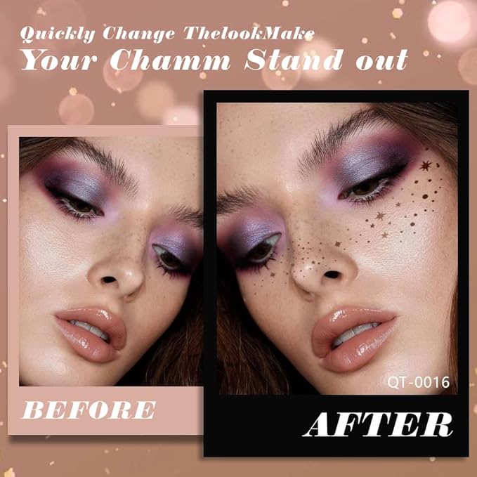 8Ps Face Glitter Speckles Patches, Rose Gold Glitter Freckles Face Tattoo, Glow Up Makeup Patches, Cute Glitter Makeup Accessories for Women, Cosmetic Glitter for Face Gift