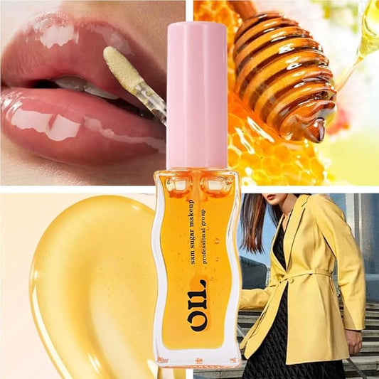Honey Infused Hydrating Lip Oil Lip Gloss with Honey Tropical Scent, High-Shine Non-Sticky Formula for Dry Lips, 8ml (Honey Gold, Lip Oil-2)