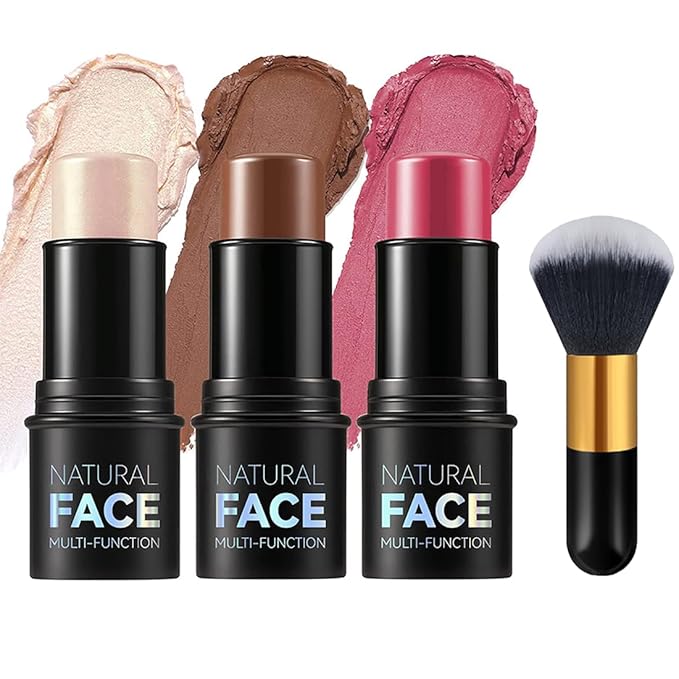 3 Pcs Contour Stick Set Multi Face Makeup Pencil Kit Shades Highlighter Stick Bronzer Stick Blusher Stick Waterproof Long Lasting Contour Stick Smooth Natural Contouring Illuminator