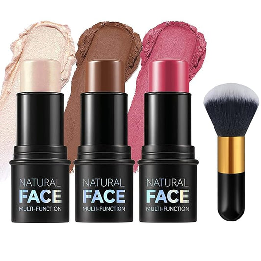 3 Pcs Contour Stick Set Multi Face Makeup Pencil Kit Shades Highlighter Stick Bronzer Stick Blusher Stick Waterproof Long Lasting Contour Stick Smooth Natural Contouring Illuminator