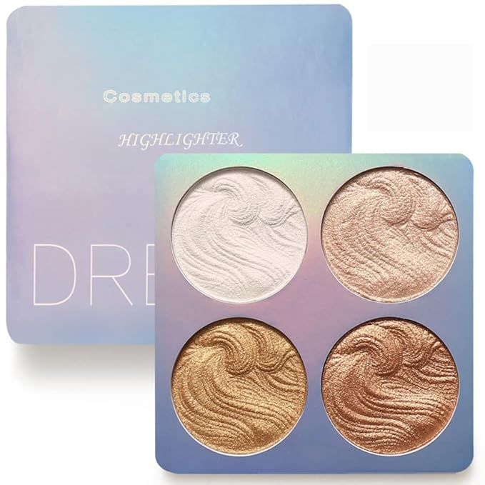 Highlighter Powder Palette, Illuminator Palette Highlighter Baked Waterproof Long Lasting Brilliant Lighten Skin Color Face Contour Powder (A3)