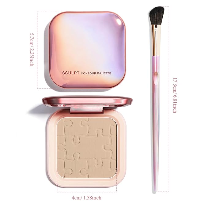 Cream Contour Powder Palette Kit with Brush & Mirror, Matte Bronzer Cool Toned Contour Powder Palette for Face Sculpting Makeup (#C01 Soft Grey)