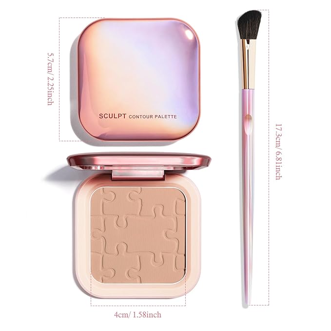 Cream Contour Powder Palette Kit with Brush & Mirror, Matte Bronzer Cool Toned Contour Powder Palette for Face Sculpting Makeup (#C02 Soft Brown)