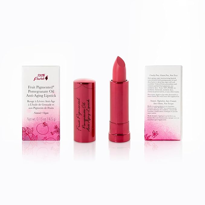 100% PURE Pomegranate Oil Anti-Aging Lipstick Long Lasting, Vibrant Makeup - Moisturizing Cocoa Butter Satin Finish - Vegan Fruit Pigmented Primrose Color (Pink) - 0.15 oz