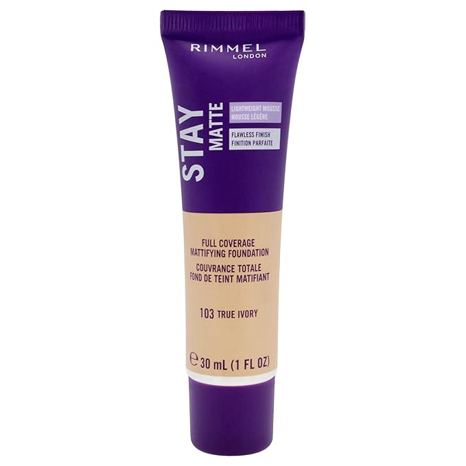 Rimmel Stay Matte Foundation True Ivory 1 Fluid Ounce Bottle Soft Matte Powder Finish Foundation for a Naturally Flawless Look