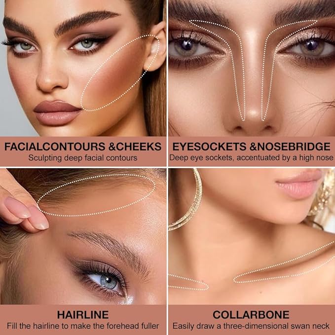 Contour Powder Foundation - Matte Finish, Waterproof & Oil-Control, All-Day Wear for Natural 3D Sculpting, No Cakey or Fading (Shade Adjustable)(3#, 1 Count (Pack of 1))
