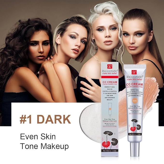 Color Correction CC Cream, Moisturizing and Waterproof CC Foundation Cream Rich in Centella Asiatic, Invisible Pore Foundation and Invisible Pore Concealer Contain Spf 25 (DARK)