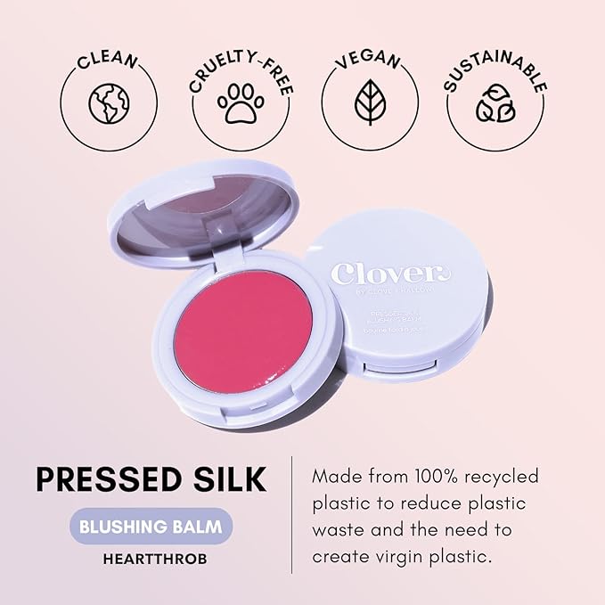 Clover Pressed Silk Blushing Balm | Natural Looking Blush, Glowing Skin, Easy to Blend | Cruelty-Free & Vegan Cream Blush For Cheeks (Heartthrob)