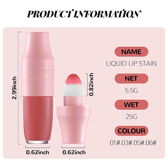 DAGEDA Lip Tint Stain, Glossy Lip Colour with Soft Big Brush Head, Easy to Color Lip Gloss,Moisturizing,Highly Pigmented Liquid Lipstick,Dual Use Lip & Cheek Tint Fun Lip Makeup (Peachy)