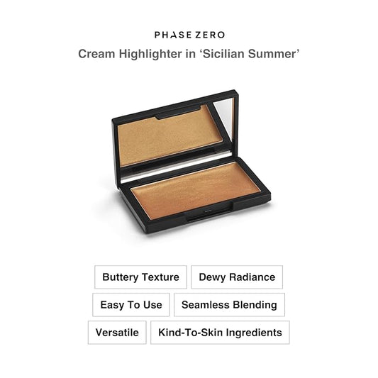 Phase Zero Makeup Cream Highlighter- "Sicilian Summer" - 4g / 0.141oz- For a Long Lasting, Natural, Radiant Glow