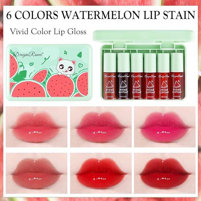 6 Colors Lip Tint Stain Set,Fruity Lip Tint Gloss,Korean Lip Tint Lip Stain Plumping Lip Gloss Mini Liquid Lipstick,Multi-use Lip and Cheek Tint,Long lasting Non-Stick Cup Lip Color Makeup