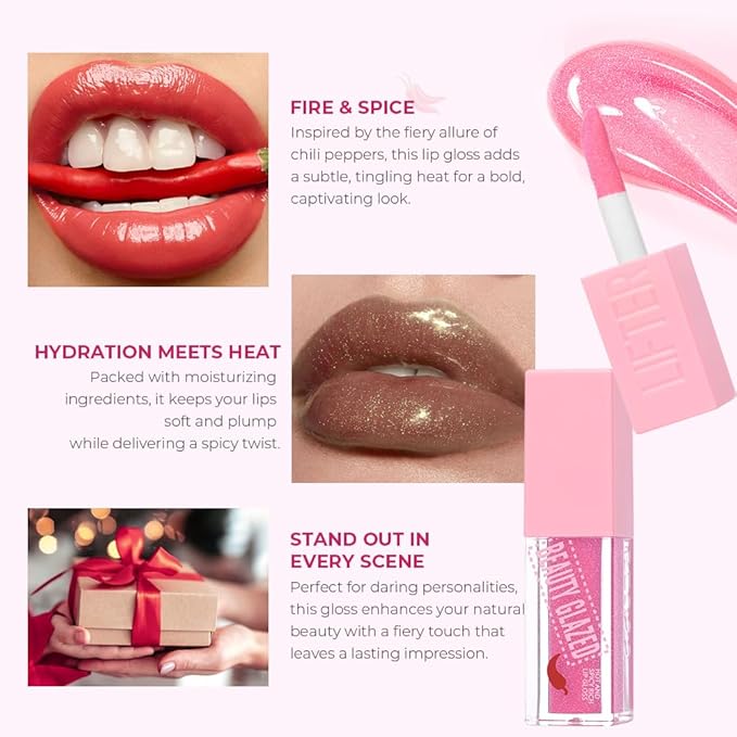 Beauty Glazed Hot & Spicy Rich Lip Gloss & Plumping Lip Oil with Chili Extract – Ultra‐Hydrating, Long‐Lasting Gloss & Sensual Plump Formula for Bold, Moisturized Lips (104# GHILI, 1)