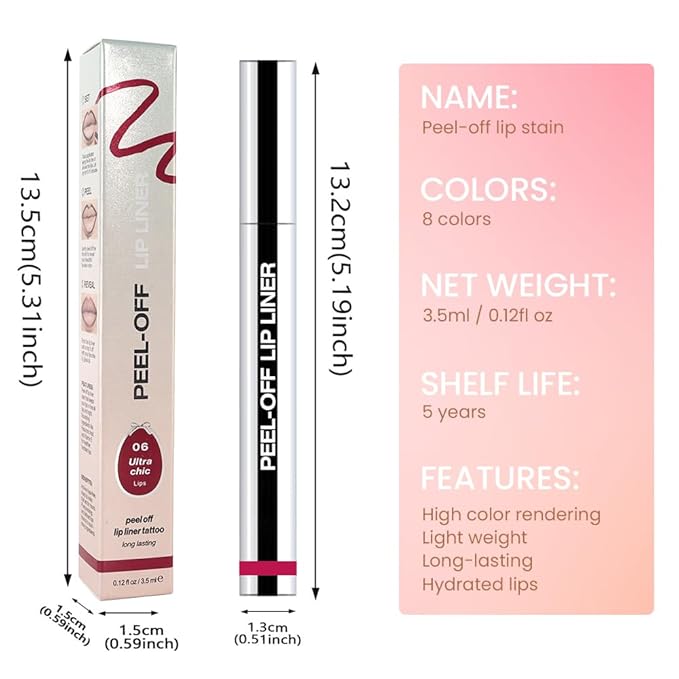 Matte Lip Gloss Stain-Peel Off Lip Liner Tattoo, Pinkish Red Lip Tint,Long Lasting Peel Off Lip Stain, Waterproof Transfer-proof Lip Mask Lip Liner Peel Off Lip Gloss,Stayn Lip Makeup. #06